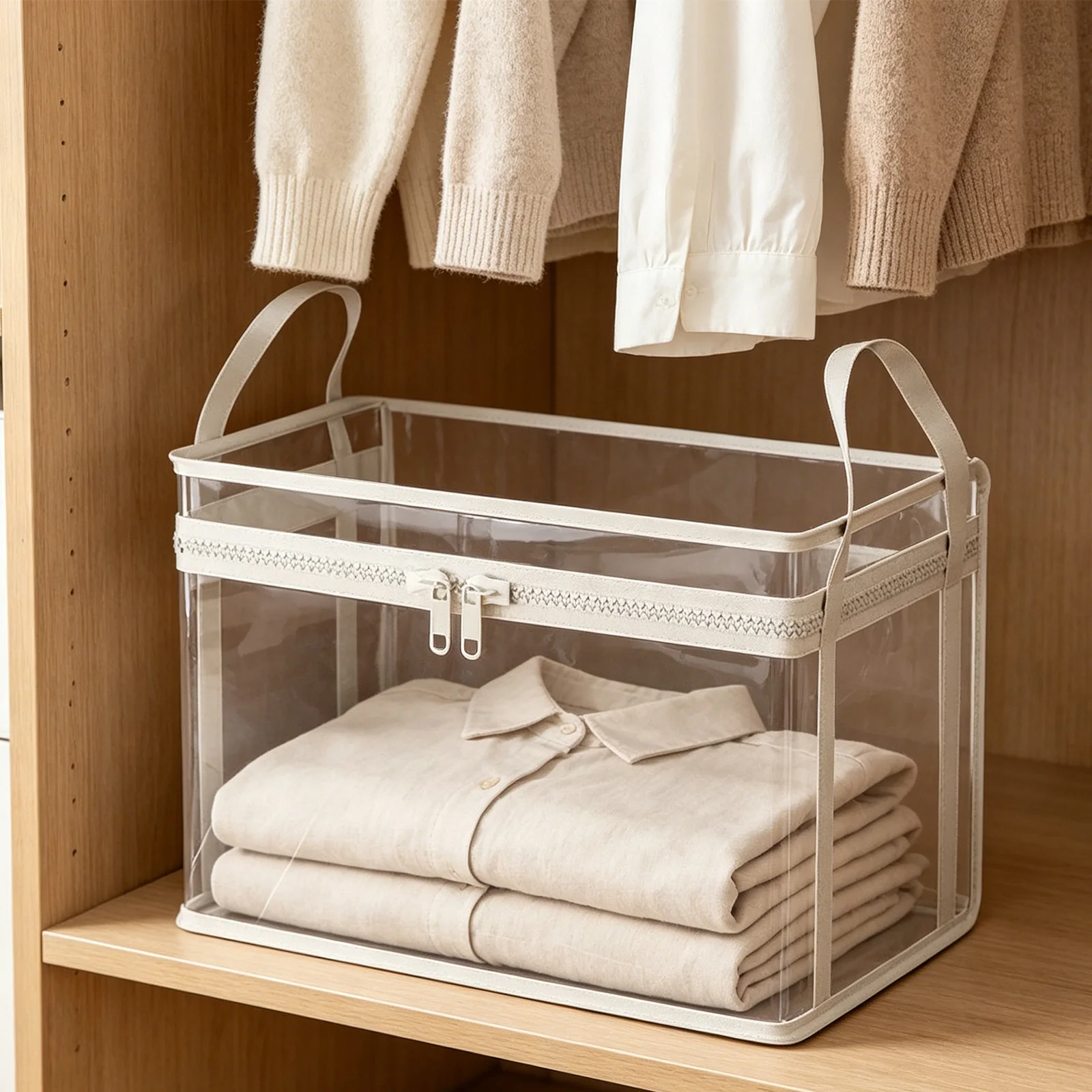 Thick Plastic Clear Storage Bag Transparent Stuffed Doll Storage Box with Reinforced Handles & Zippers for Home Dorm Storage