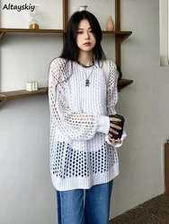 Hollow Out Pullovers Women Casual Ins Simple Autumn New Fashion Vintage Long Sleeve Streetwear Unisex Ulzzang Chic Loose Popular