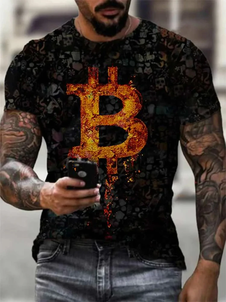 New Men Short Sleeve Oversized Harajuku Casual Bitcoin Print Shirt Popular Quick Dry T-Shirt Summer Men T Shirt Top Men Clothes