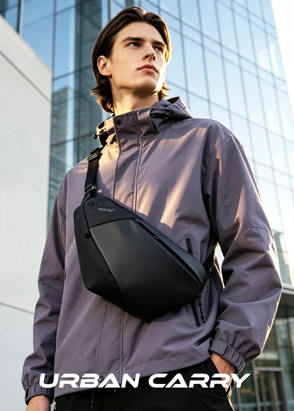 Tigernu Herren-Schultertasche, wasserabweisend, für den täglichen Gebrauch, Umhängetasche mit Magnetverschluss, unregelmäßig geformte Schultertasche. – Detail 1