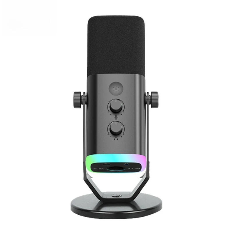 Проводной настольный микрофон AM8, динамический микрофон для записи подкастов, регулируемый многоцветный игровой микрофон с RGB-подсветкой