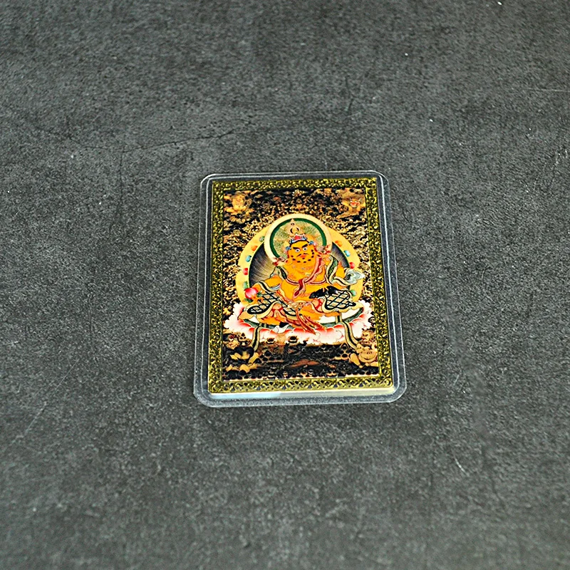 Imagen 3: Tarjeta de Buda de Metal pintada de Dios amarillo de la riqueza, tarjeta de protección de cobre, suministros budistas de bendición para el hogar, 1 Uds.