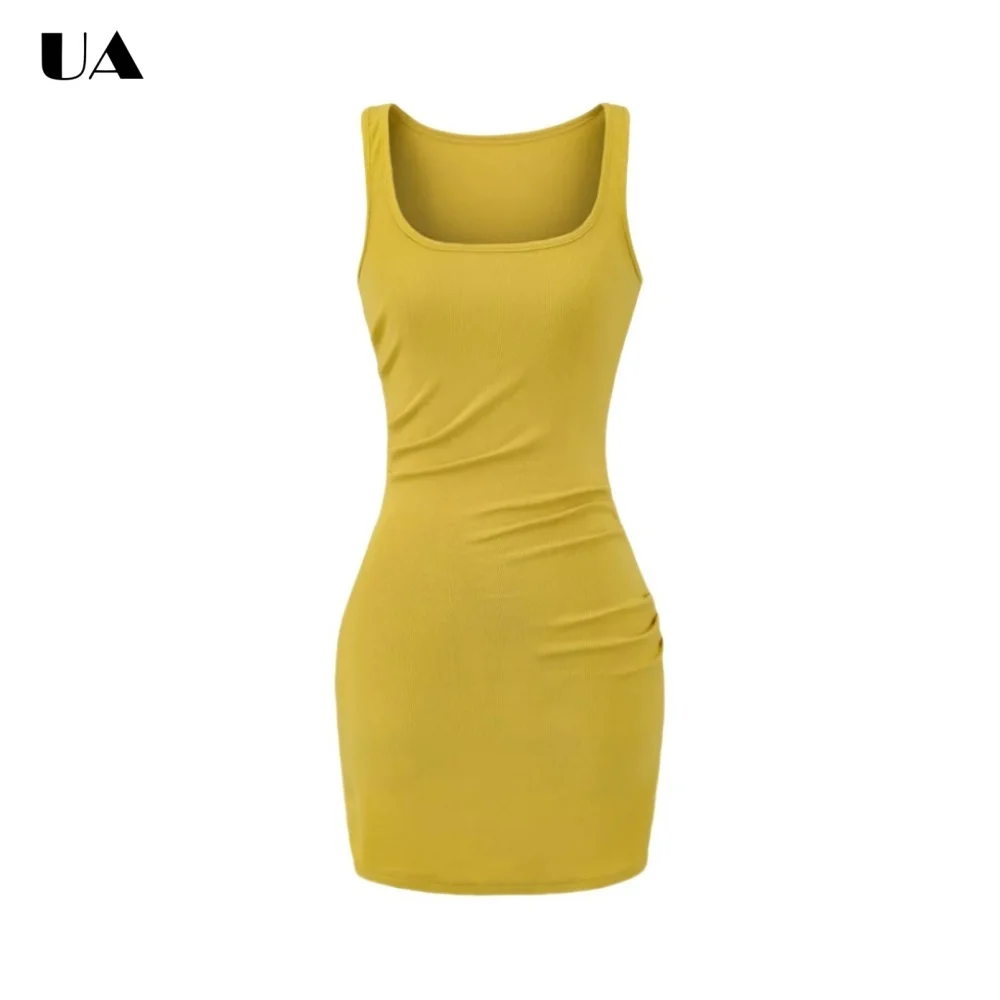 

Trendy Sheath Square Collar Mini Dress, Commuter Style Solid Sleeveless Short Dresses for Women, Fashionable Bodycon Dress