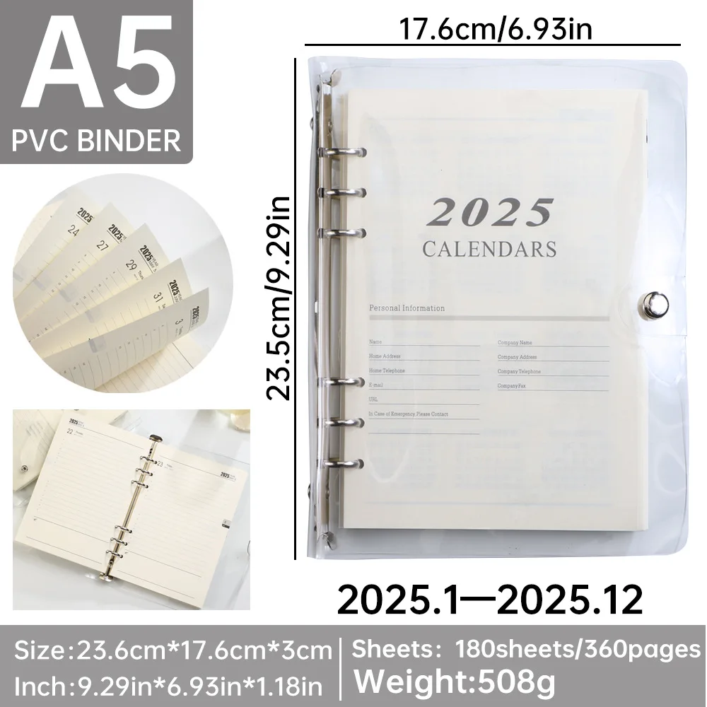 A5 Loose Leaf Refill Binder Notebook 2025 Daily Planner Schedules Study Planner Korean Stationery Office School Supplies