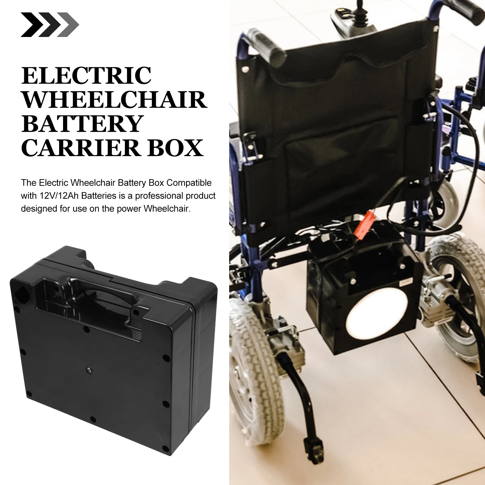 

Power Wheelchair Box Compatible 24V 12ah Durable Plastic Carrier Case Electric Wheelchair Organizer