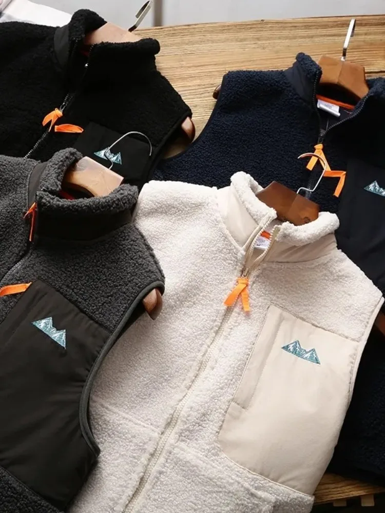 

Теплый флисовый жилет на молнии с воротником, мужская модная верхняя одежда, молодежная городская стильная зимняя куртка с боковыми карманами