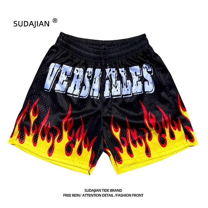 Summer New Leopard and flame colors style Short Classic Casual Street Print Gym Shorts Men\'s Gym Basketball Sports Beach Shorts