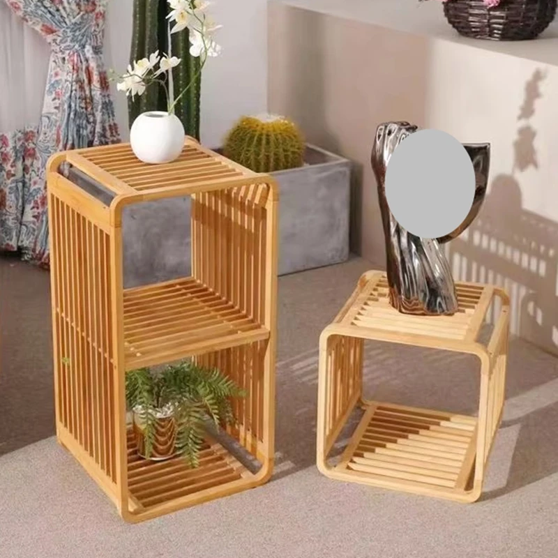 Bamboo rattan Stacked shelves with storage floor-to-ceiling book sorting bedroom bedside bay window multi-layer shelves