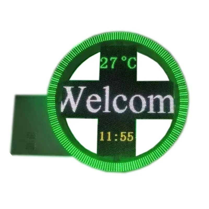 Wall-mounted outdoor round LED display pharmacy advertisement luminous cross sign