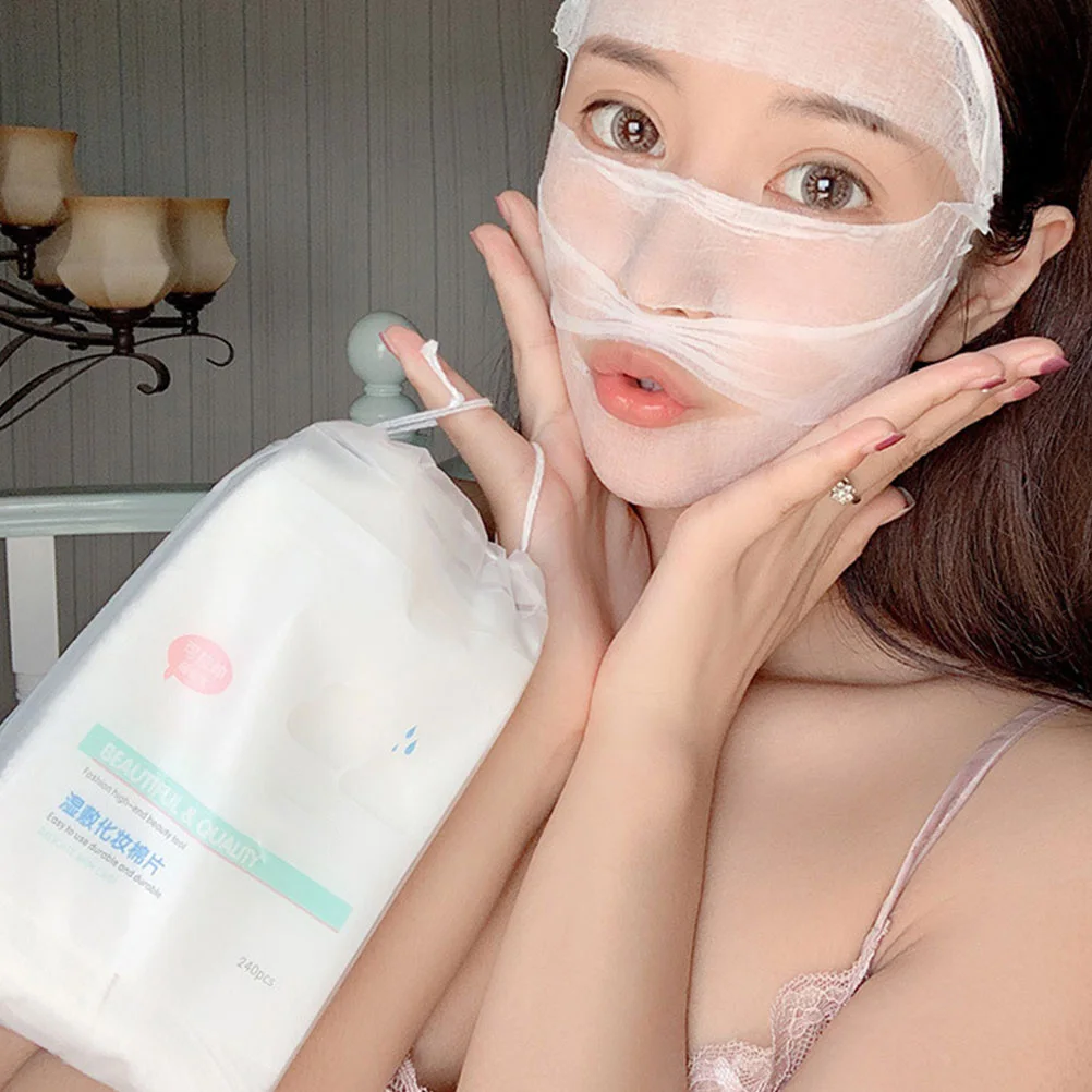 ผ้าเช็ดทำความสะอาดเครื่องสำอางแบบใช้แล้วทิ้ง 240 ชิ้น สำหรับเช็ดเครื่องสำอาง ผ้าฝ้ายสำหรับทำความสะอาดผิวหน้า ผ้าขนหนูสำหรับผู้หญิง ฟองน้ำทำความสะอาดผิวหน้า