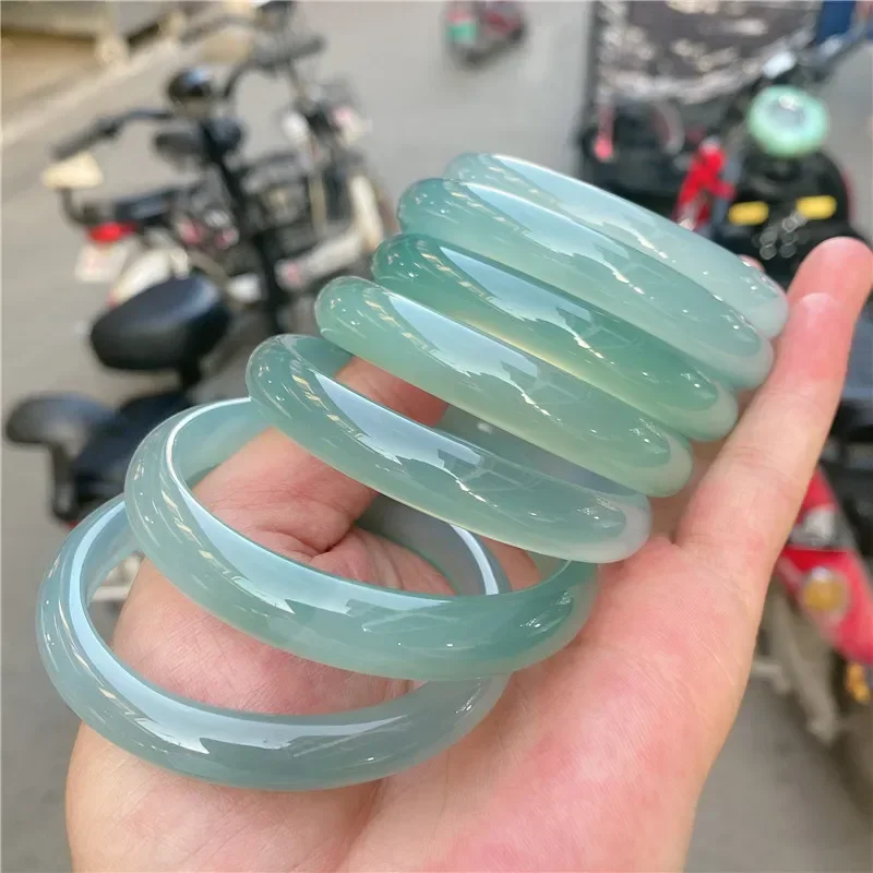 Natural ice-colored oil green chalcedony bracelet girl literary paragraph jade bracelet woman   jade bangle high quality