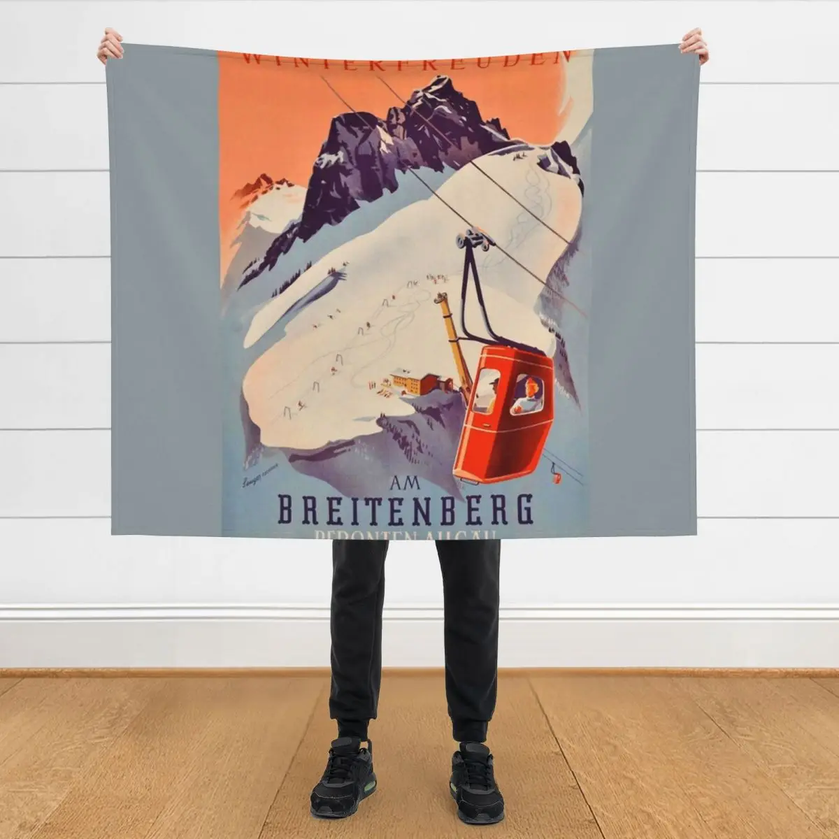 

Vintage German Gondola Sport Ski Travel poster Throw Blanket for winter Decoratives Luxury Designer Furrys Blankets