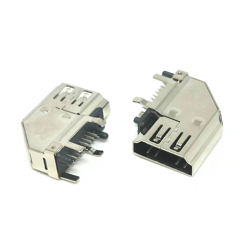 2PCS HDMI-Female Socket/Plug 19P Female Mount SMT Female Head PCB USB Port Side Plug 90 Degree HD 19PIN DIP 2 Rows of Pins TypeA