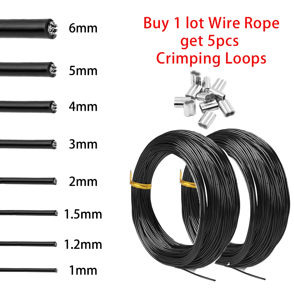 1-6mmBlack PVC Steel Wire Rope 304 Stainless Steel Handling Suspension Steel Cable Rope for Guardrail Suspension Handling 5-100M