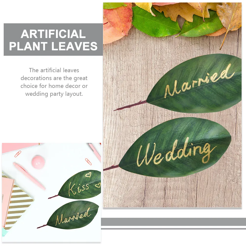 10Pcs Artificial Magnolia Leaves Decor Vivid Realistic Green Faux Leaf for Home Office Wedding Party Vase Tabletop Decoration