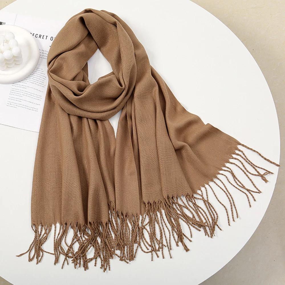 Imitation Cashmere Scarf Outdoor Windproof Hijabs Shawls Long Tassel Scarves Solid Color Thick Pashmina Bandana Head Scarf