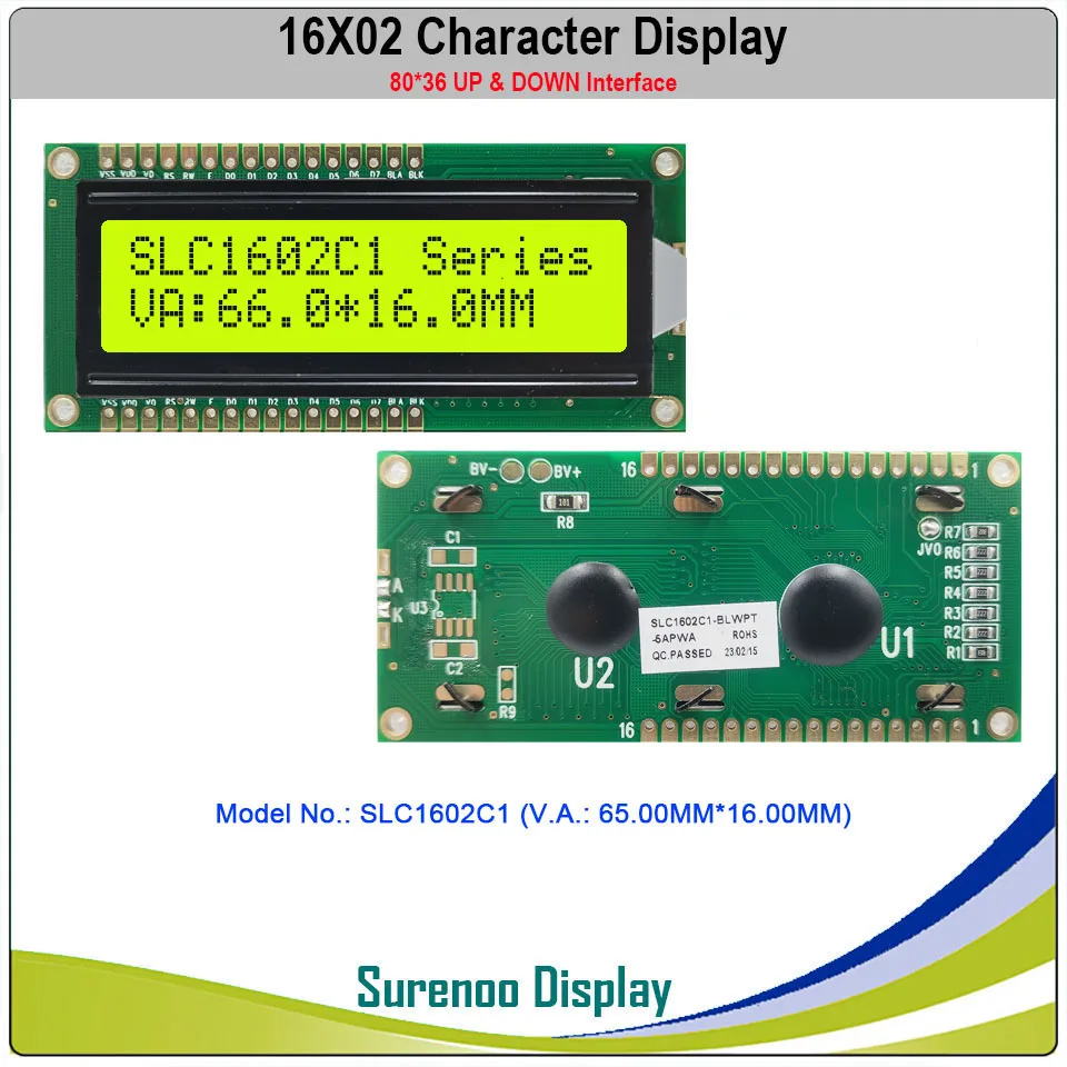 Surenoo  Up & Down Interface 1602 162 16X2 Character LCD Module Display Screen LCM White Blue Yellow Green LED Backlight
