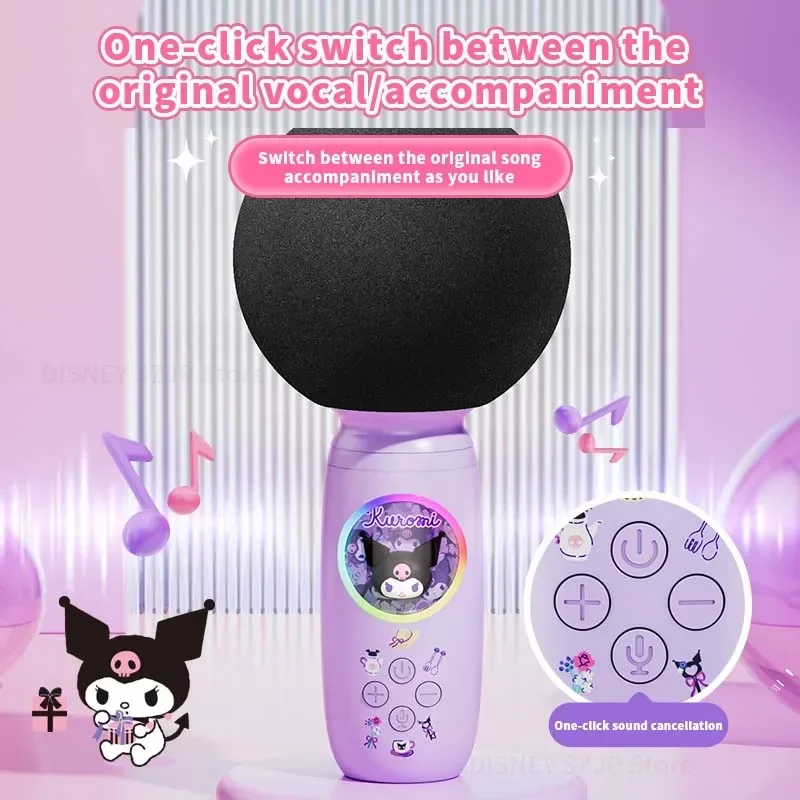 Sanrio Wireless Microphone Hello Kitty Kuromi ML03 Portable Cartoon Bluetooth Mic Singing Karaoke Home Outdoor for Girl Gifts