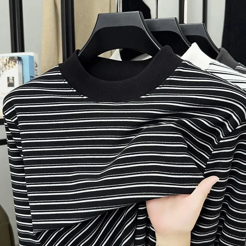 Autumn and Winter New Double-sided German Velvet Long-sleeved T-shirt Men's Warm Top Half Turtleneck Sweatshirt