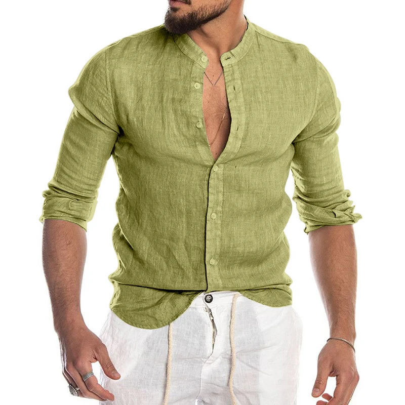 Men's Casual Blouse Cotton Linen Shirt Long Sleeve Summer Button-Down Shirts For Men