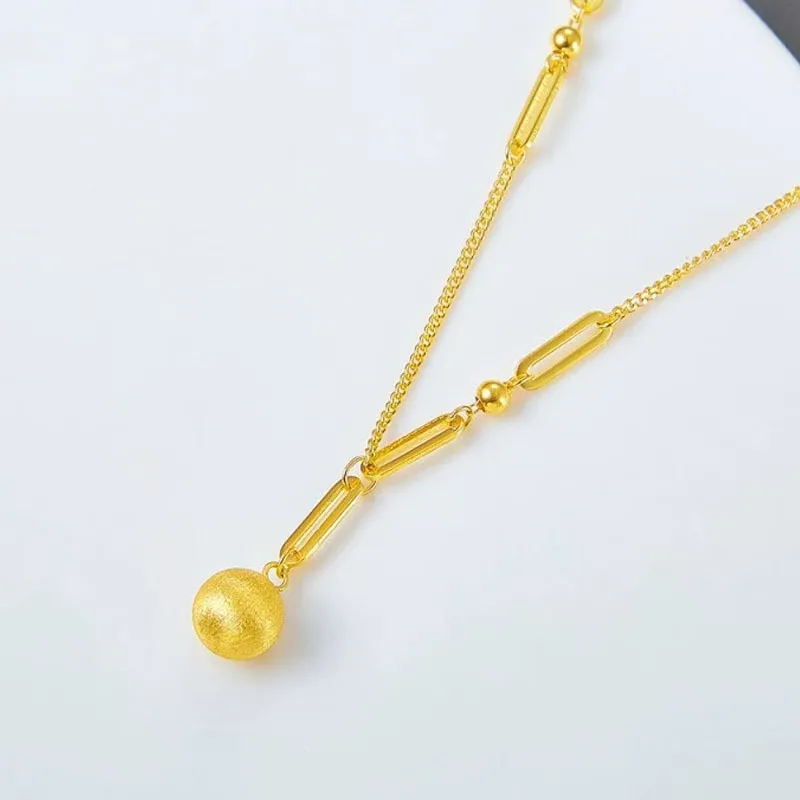

Manifestation Bead Necklace, Matte Gold Titanium Steel Minimalist Pendant, Everyday Layered Collarbone Chain for Women