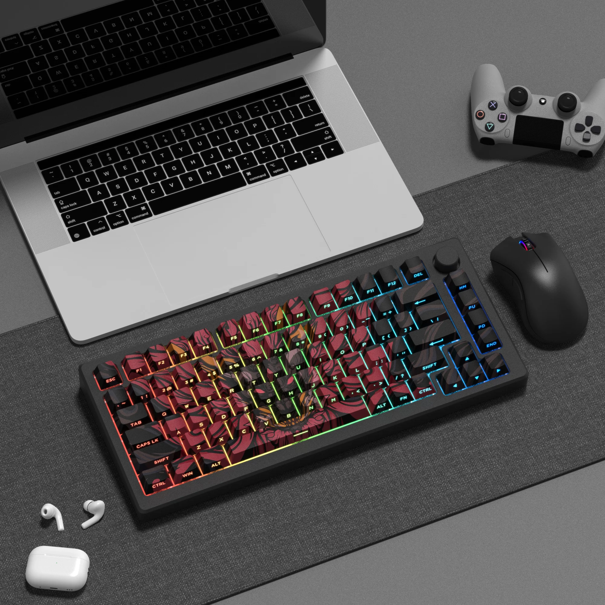 130 kunci tema Loong merah tua Dye Sub PBT Keycap profil Cherry bersinar melalui Keycaps untuk MX switch Keyboard Gaming