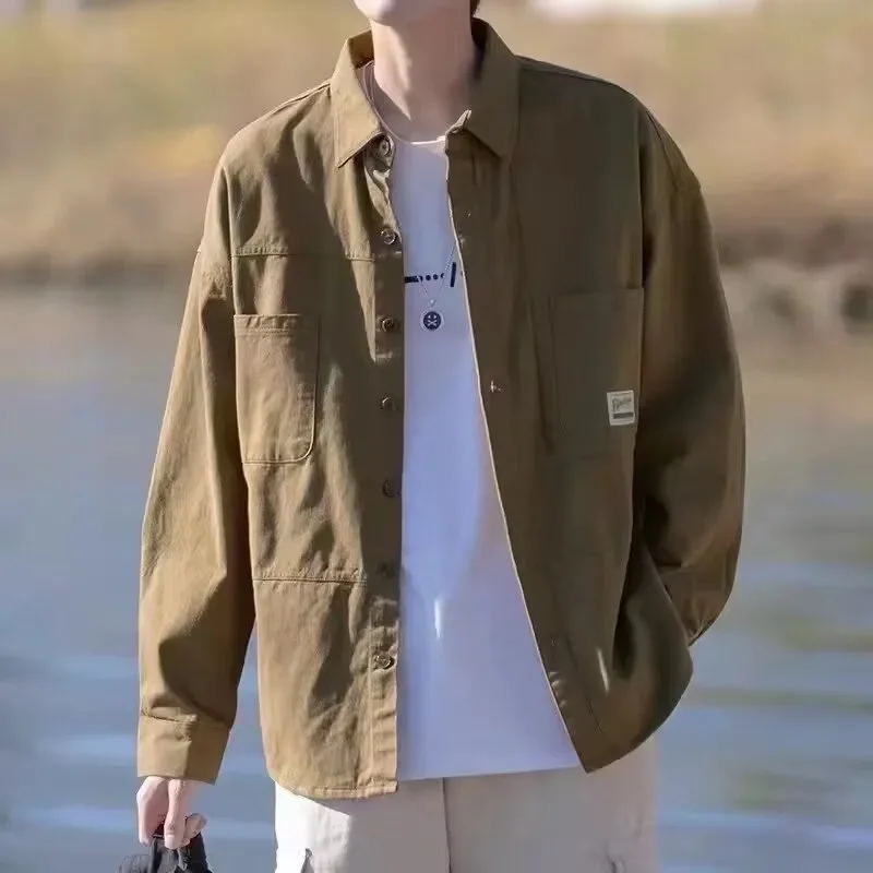 New Chinese Style Long-sleeved Shirt-style Jacket for Men Spring and Autumn Casual Pocket Loose Versatile Shirt