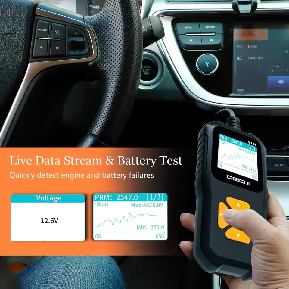 V318 أداة تشخيص السيارات الماسح الضوئي جهاز اختبار بطارية السيارات obd2 السيارات كشف الأخطاء الواضحة دعم لغات متعددة #5