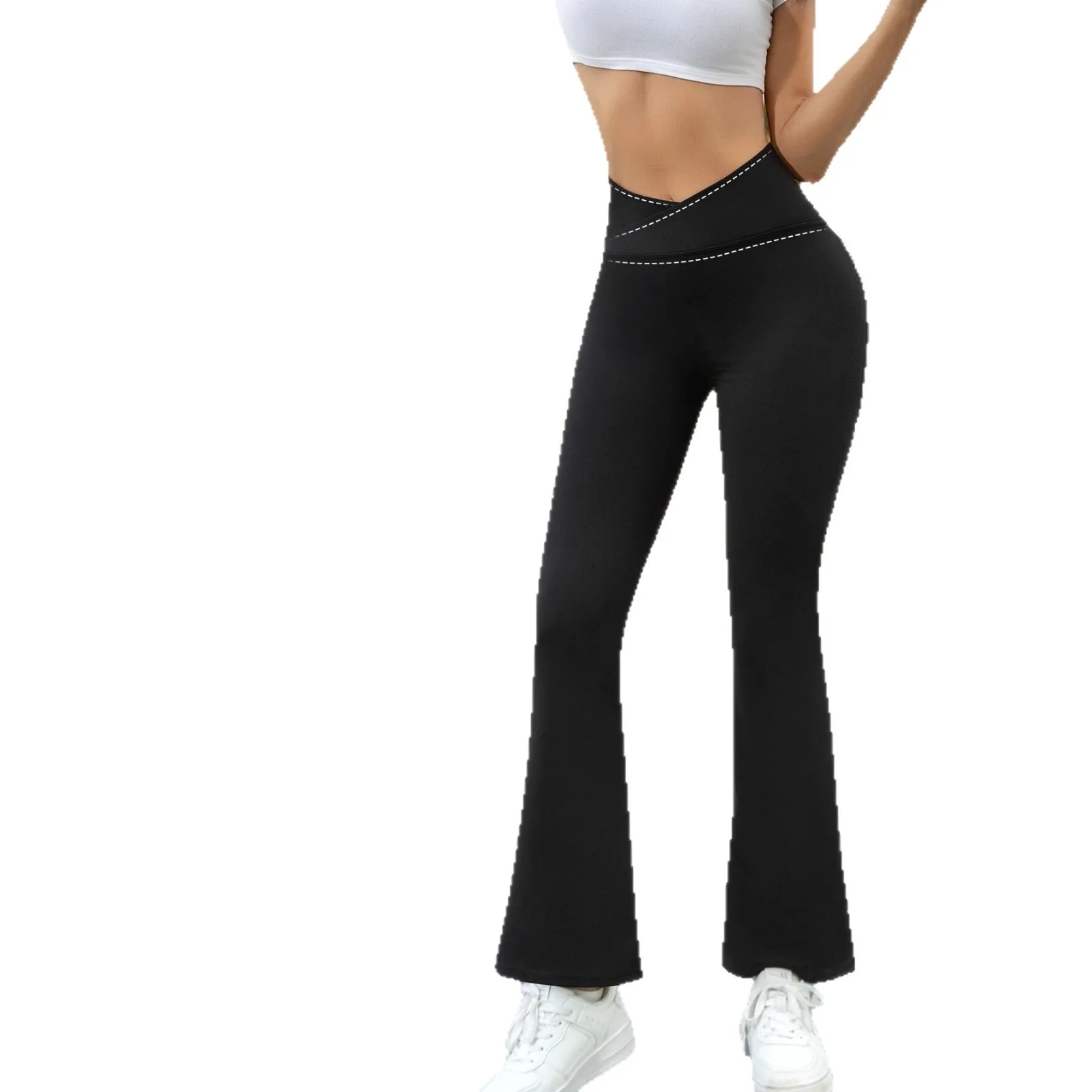 Women Leggings Black High Waist Butt Lifting Flared Leg Pants Tummy Control 4 Way Stretch Tights Soft Breathable Slim Pants