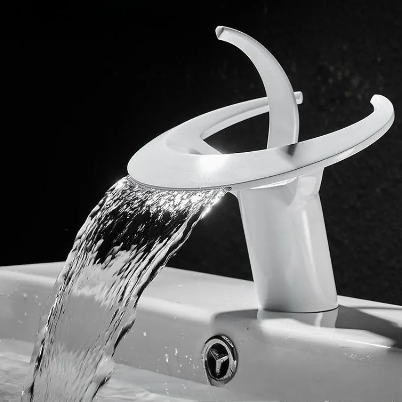 

Brass Waterfall Faucet Hot and Cold Water Tap Bathroom Sink Mixer Tap Hot & Cold Flywheel Design Grey Lavatory Crane Water Tap