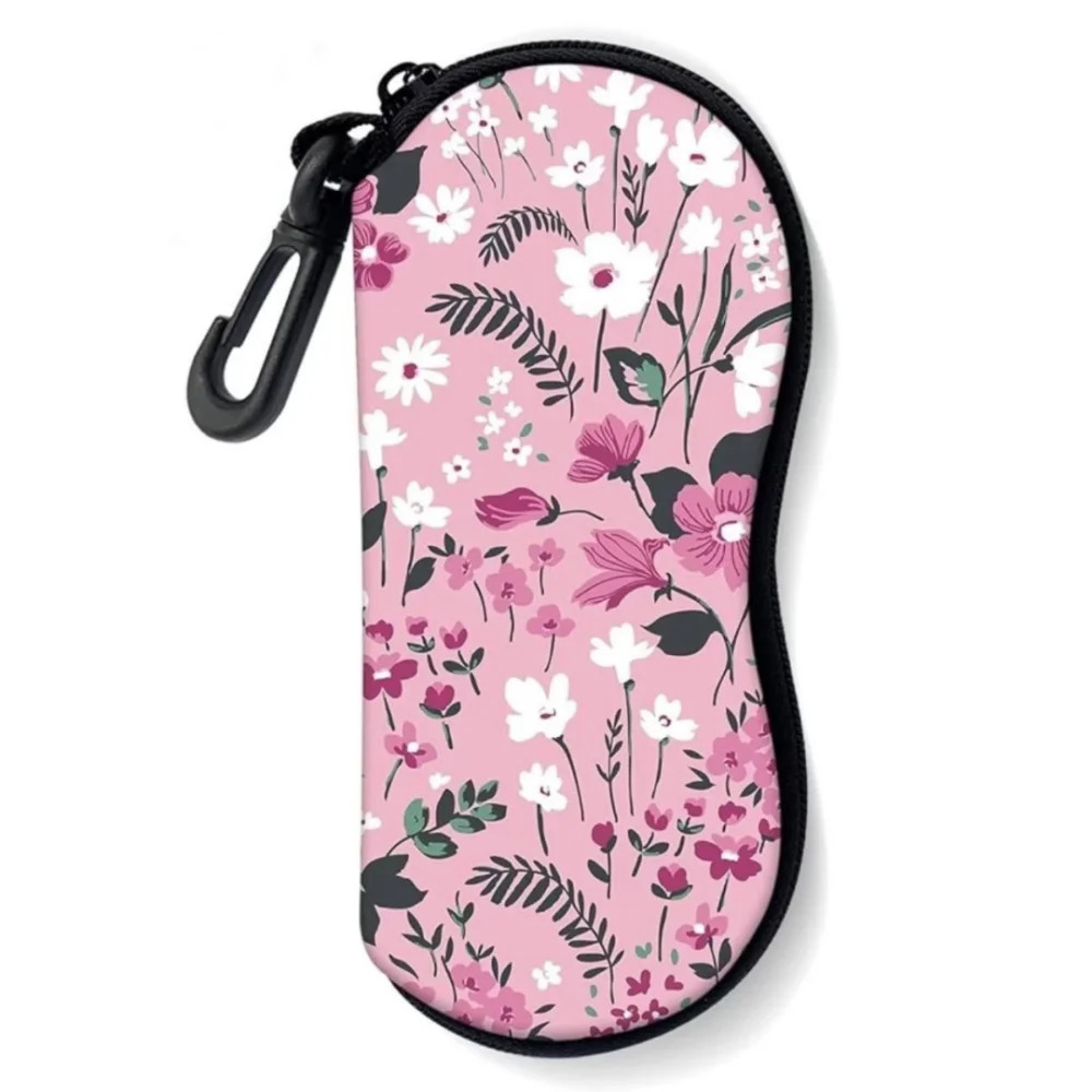 Floral Printed Sunglasses Case with Keychain Carabiner Ultra