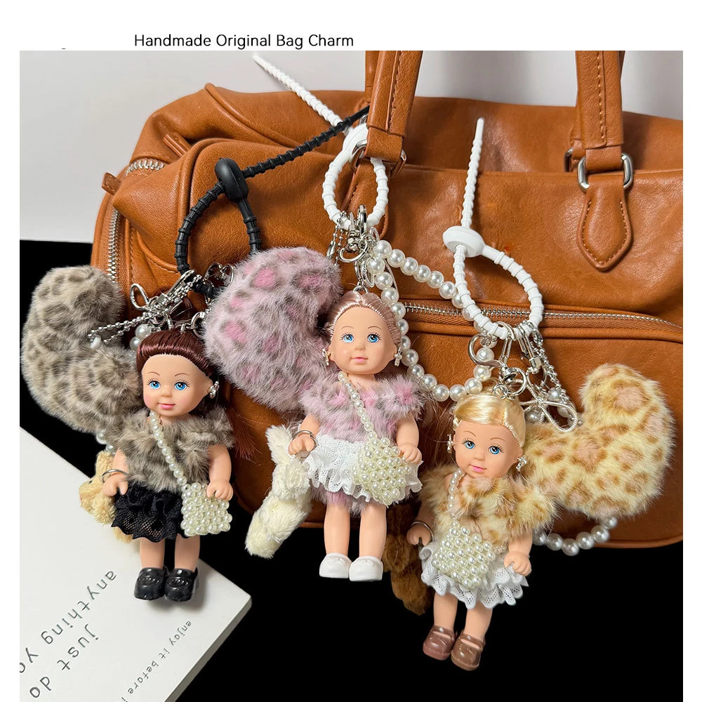 

Cute Leopard-print Doll Keychain Sweet Cool Spicy Girl Mini Dolls Joints Movable Fashion Girl Doll Toys Bag Charms Accessories
