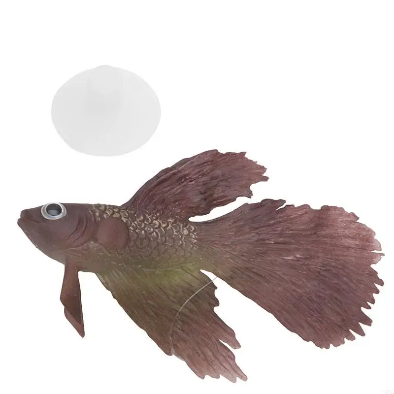 

U6XC Artificial Moving Fish Floating Silicone Betta with Suction Cup Fishing Line Aquarium Decorations for Fish for