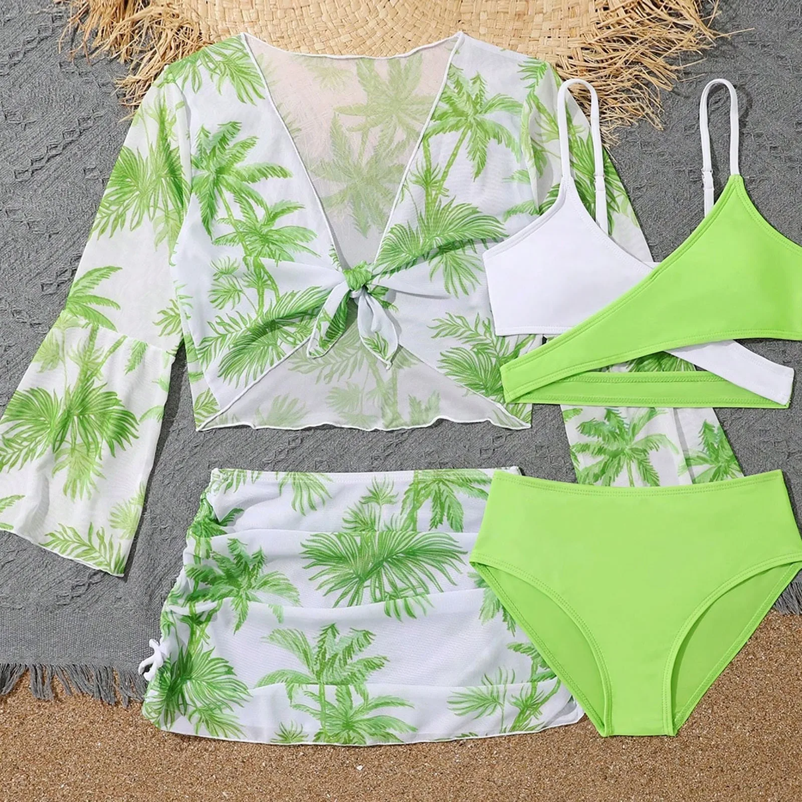 

Girl 3 Piece Bathing Suit Toddler Girl's 4 Piece Swimsuits Soild Bikini Rullfe Bathing Suit Briefs Girls Swimwear Kids Girls Pad