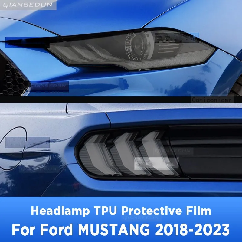 

For FORD MUSTANG 2018-2023 Car Exterior Headlight Anti-scratch Front Lamp Tint Black TPU Protective Film Accessories Sticker