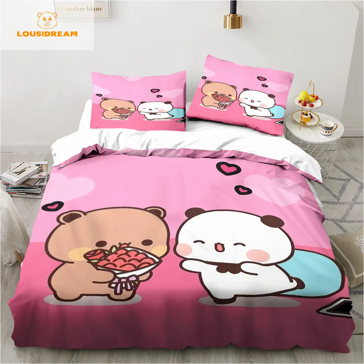 Bubu Dudu Cartoon Cute Bear Kawaii Christmas Gift King Twin Double Child Bedding Set Microfiber or Polyester Duvet Cover Set