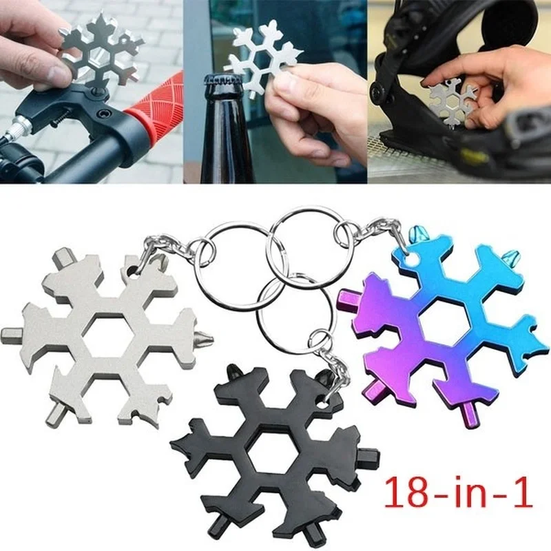 18 In 1 Snowflake Multi Multifunctional Tool Key Ring Spanner Hex Wrench Multifunction Outdoor Hexagon Sneeuwvlok Multitool