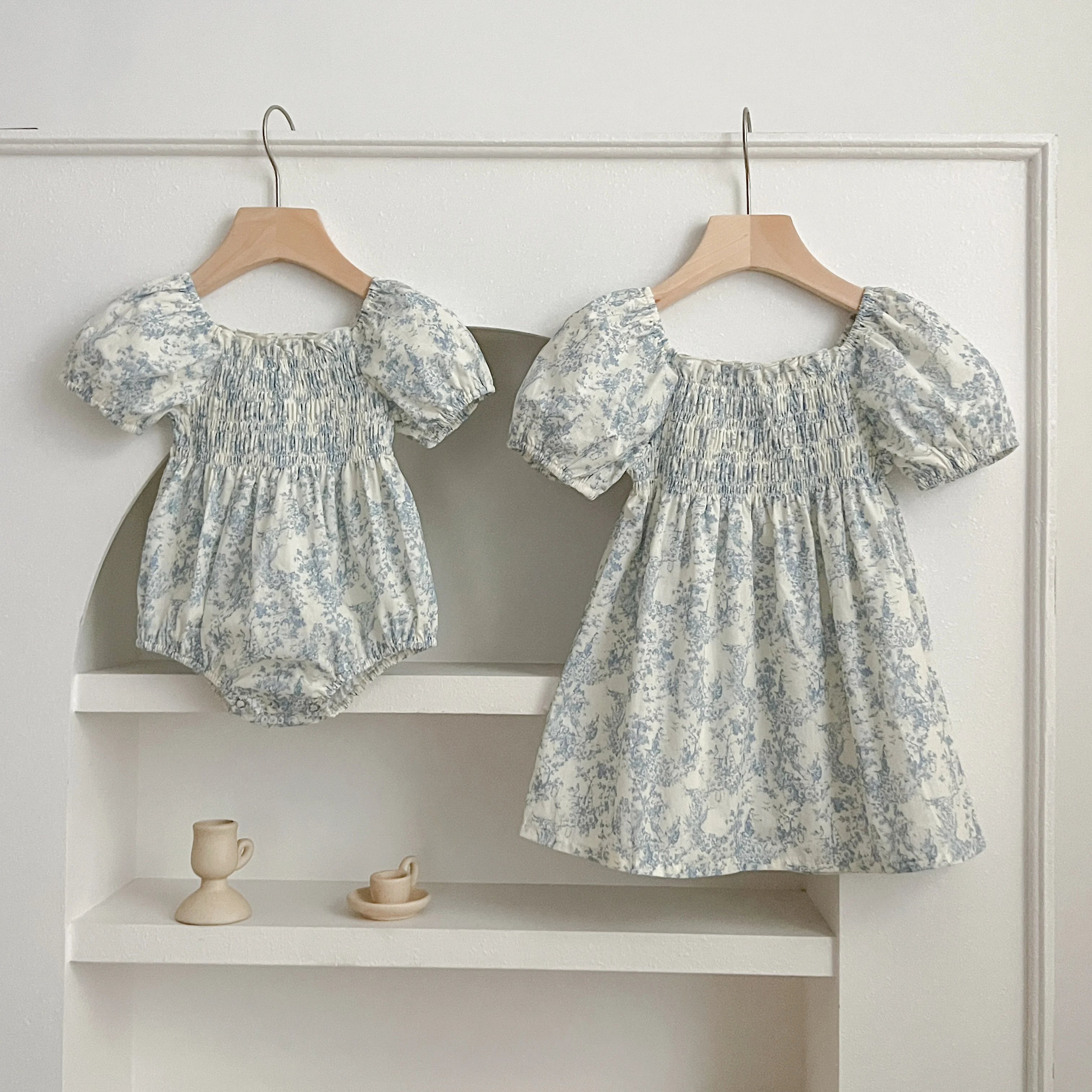 Sommer Schwester Kleid Infant Neugeborenes Baby Mädchen Kleidung Schwester Weibliche Baby Kleine Gebrochene Blaue Blume Kurzarm Strampler Kleidung ﻿ – Detail 6