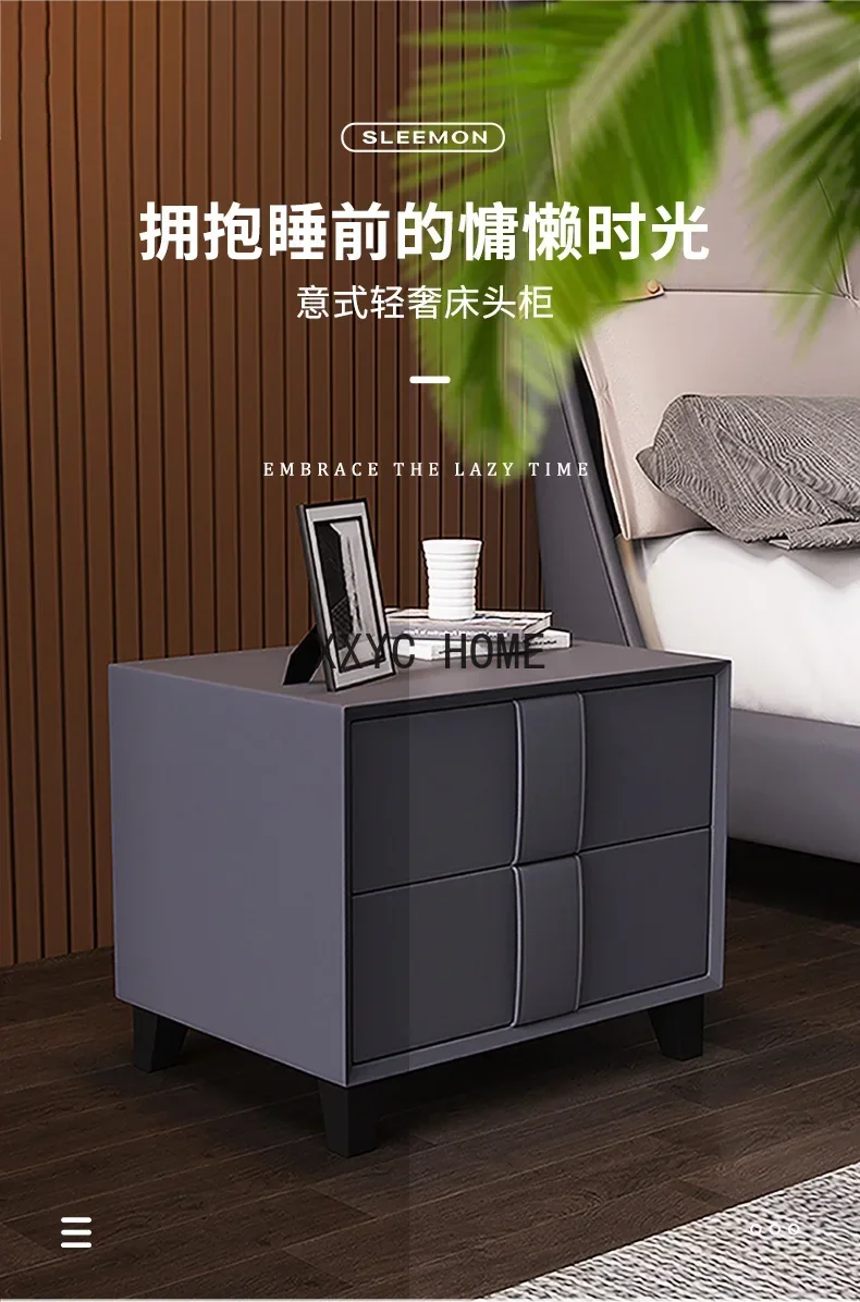Italian-Style Light Luxury Household Double-Drawer Large Capacity Storage Cabinet Three-Color Bedside Table Bedroom
