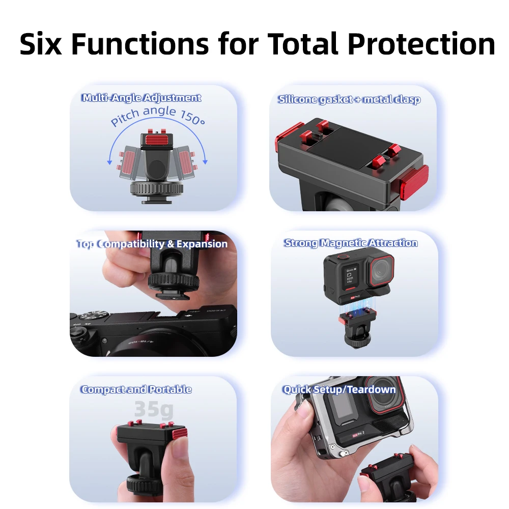 Flymile Base magnetica a sgancio rapido per Insta360 ACE Pro/2/X5 dotata di interfaccia 1/4 e adattatore estensibile per porta pattino freddo