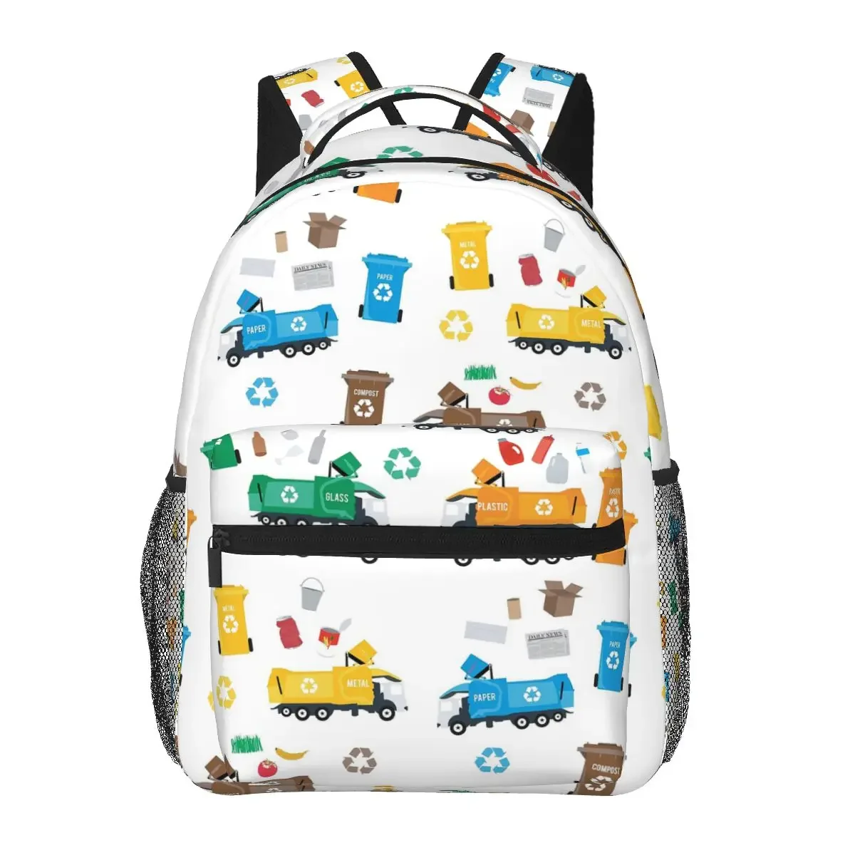 Colorful Recycling Garbage Trucks & Bins Backpacks Boys Girls Bookbag Children School Bags Cartoon Travel Rucksack Shoulder Bag