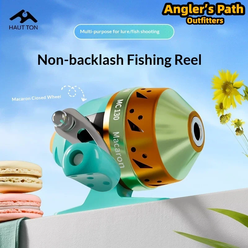 

Haut Ton Closed Spincast Fishing Reel Metal No Backlash Large Capacity Spool With Nylon Line Macaron For Sea Fishing Adult Women