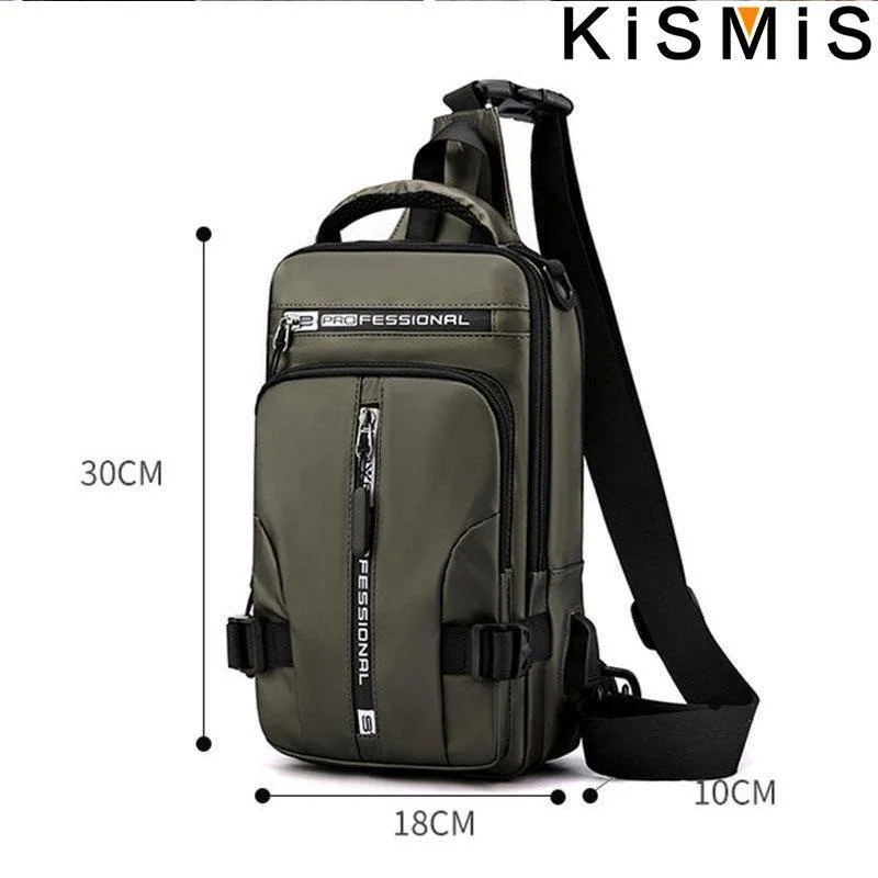 KISMIS Herren Multifunktions-Umhängetasche, Schultertuch, Brusttaschen, Umhängetasche, lässig, für Herren, USB-Ladehandtasche – Detail 13