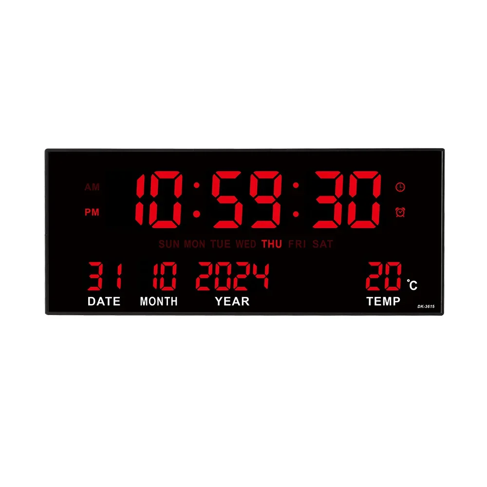 Digitale große Wanduhr, Alarm, Temperatur, Datum, Kalender, Anzeige, 8 Sätze Wecker, 35,6 cm, elektronische LED-Uhr, einsteckbar