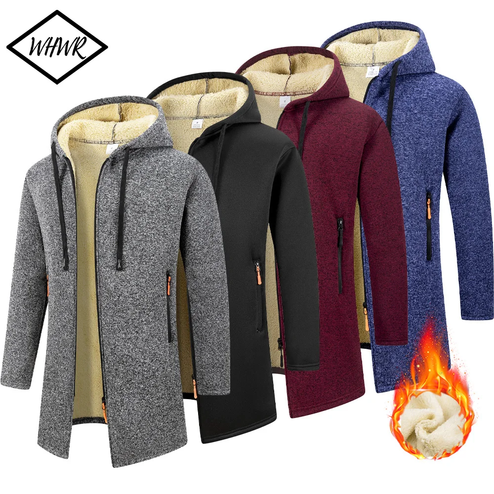 

Winter Men's Thickened Jacket Coat Long Sleeve Sweatshirts Oversize Streetwear Warm Fleece Solid Color Jacket Hoodie Men