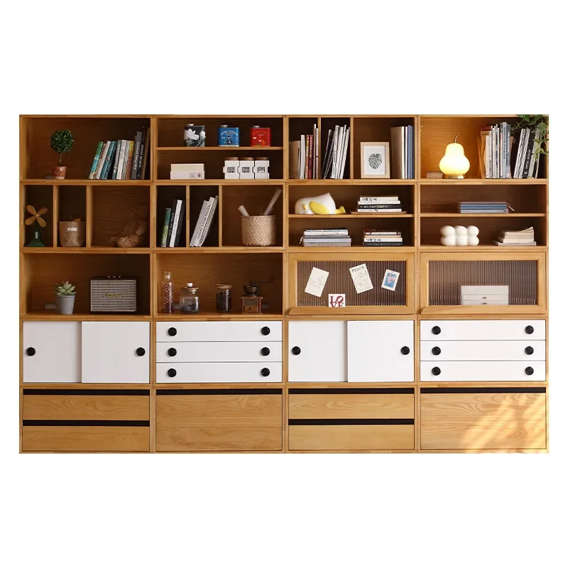 Ash wood TV cabinet Storage book bucket cabinet Multifunctional solid wood free combination module cabinet