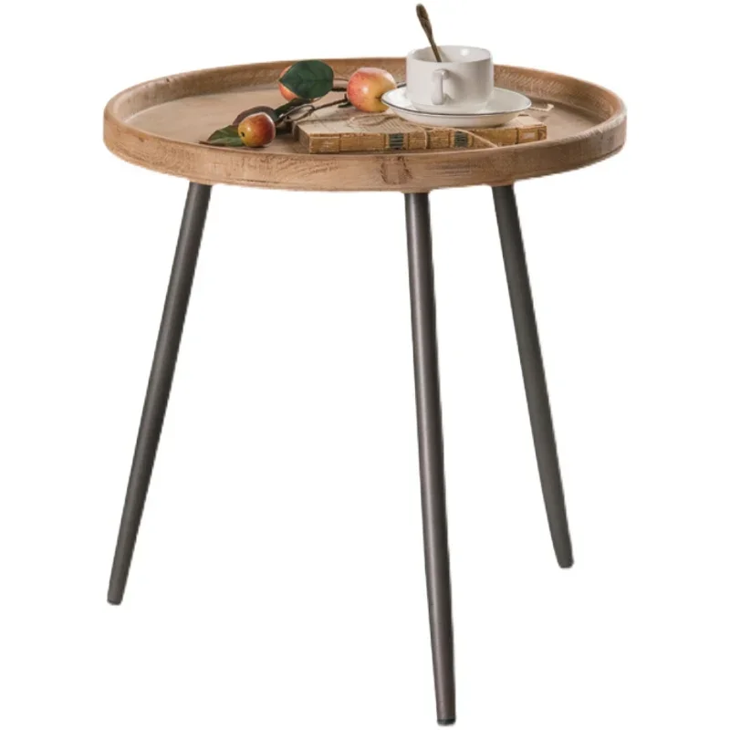 

American style wooden and iron home antique small tea table with solid wood flower rack and circular storage table