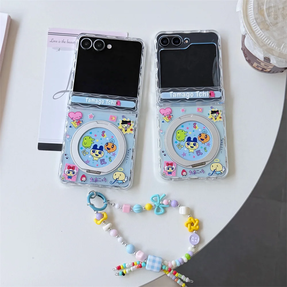 Korean Cartoon Cute Magnetic Phone Case For Samsung Galaxy Z Flip 8 ZFlip7 6 5 Cover with Magsafe Stand Chain Hinge Cases Flip8