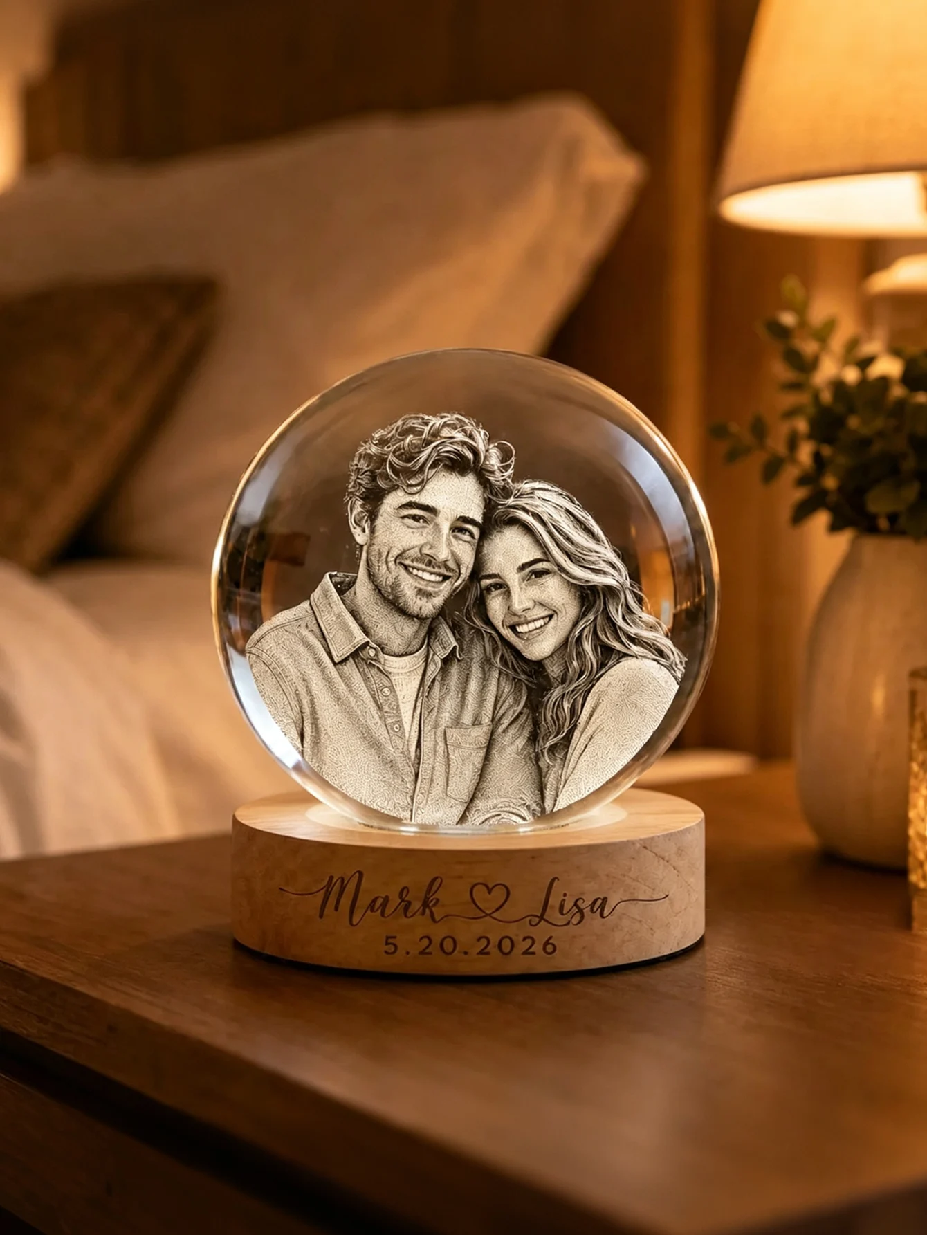 Personalized 3D Crystal Ball, Custom-Engraved with Photos and Text, Suitable for Anniversaries, Birthdays, Family Gifts, Wedding Gifts, Gifts for the Groom, Gifts for the Bride, Couple's Commemorative image 5