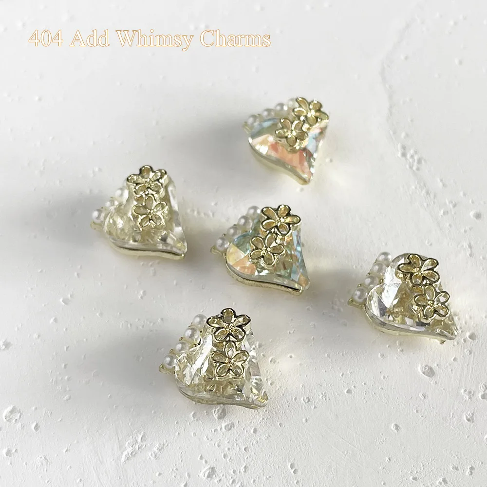 

-Add Whimsy- Askew Heart Crystal Body Charms Flower Added Heart Diamonds Jewelry Golden Bottom Pearl Adorn Nail Ornaments 404art